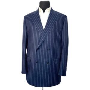 Carl Sterr Blue Pinstripe Wide Peak Collar Double Breasted Jacket - Men's 43XL